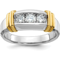 14K Two-Tone Gold Men's Polished 3-Stone Diamond Ring with Round Diamonds by IBGoodman