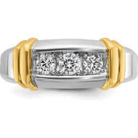 14K Two-Tone Gold Men's Polished 3-Stone Diamond Ring with Round Diamonds by IBGoodman