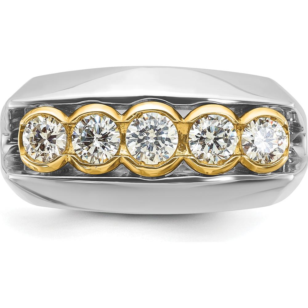 14K Two-Tone Gold Men's Polished 5-Stone Diamond Ring - 1.0 Carats Total Diamond Weight by IBGoodman