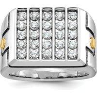14K Two-Tone Gold Men's Polished and Grooved 5-Row Diamond Cluster Ring with 1.5 Carats Total Diamond Weight by IBGoodman
