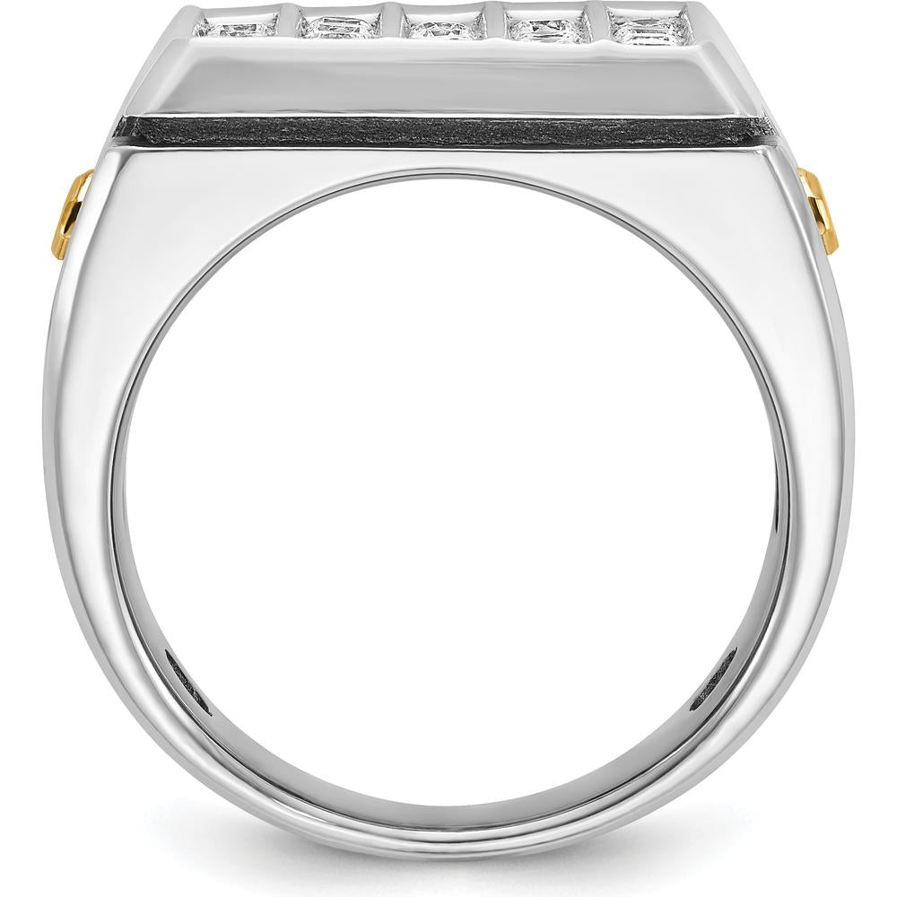 14K Two-Tone Gold Men's Polished and Grooved 5-Row Diamond Cluster Ring with 1.5 Carats Total Diamond Weight by IBGoodman
