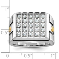 14K Two-Tone Gold Men's Polished and Grooved 5-Row Diamond Cluster Ring with 1.5 Carats Total Diamond Weight by IBGoodman