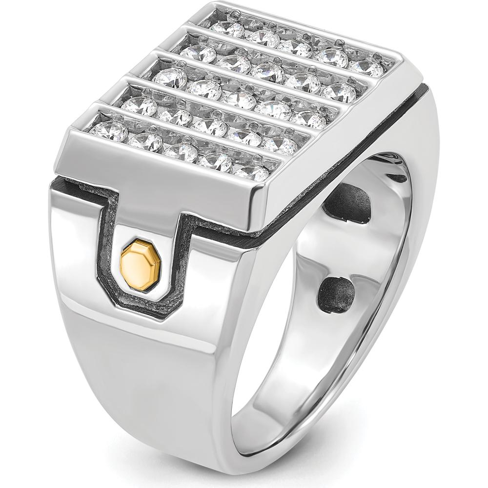 14K Two-Tone Gold Men's Polished and Grooved 5-Row Diamond Cluster Ring with 1.5 Carats Total Diamond Weight by IBGoodman