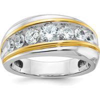 14K Two-Tone Gold Men's Polished and Grooved Band Ring with 7 Brilliant Round Diamonds by IBGoodman