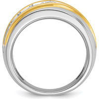 14K Two-Tone Gold Men's Polished and Grooved Band Ring with 7 Brilliant Round Diamonds by IBGoodman