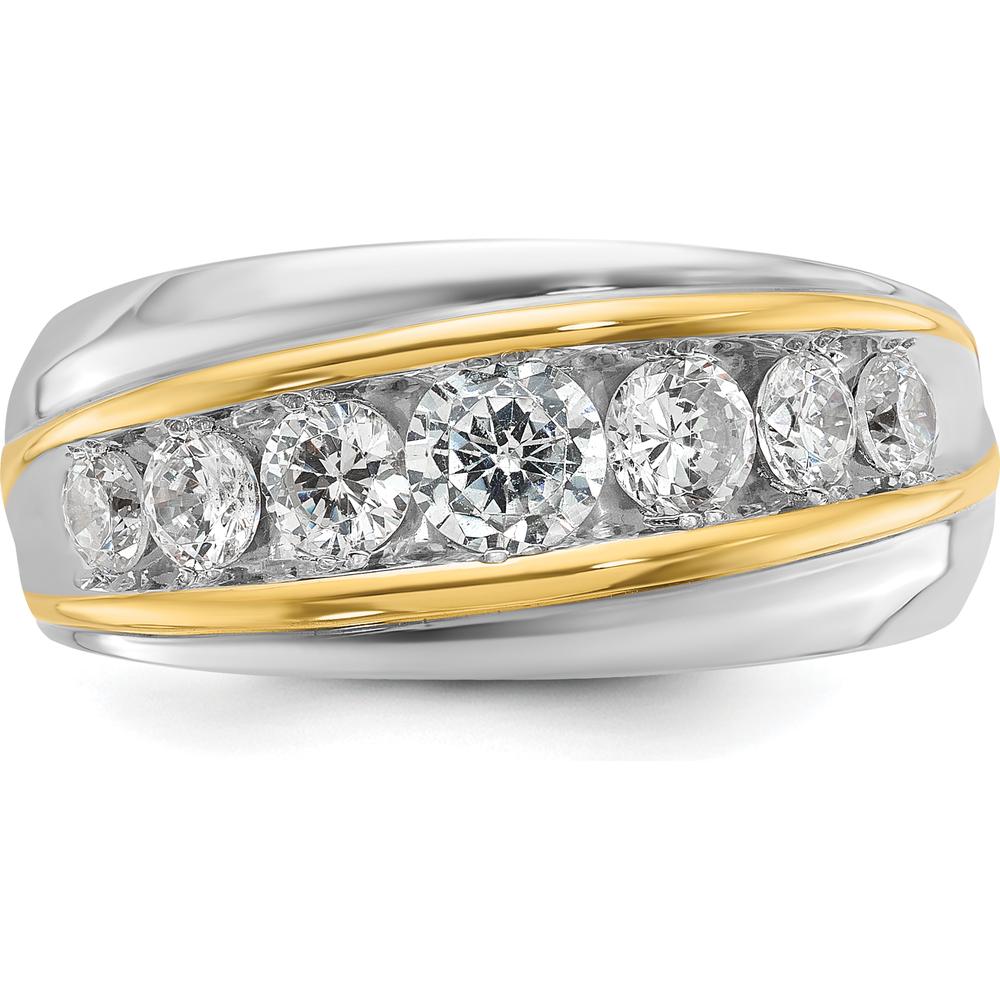 14K Two-Tone Gold Men's Polished and Grooved Band Ring with 7 Brilliant Round Diamonds by IBGoodman