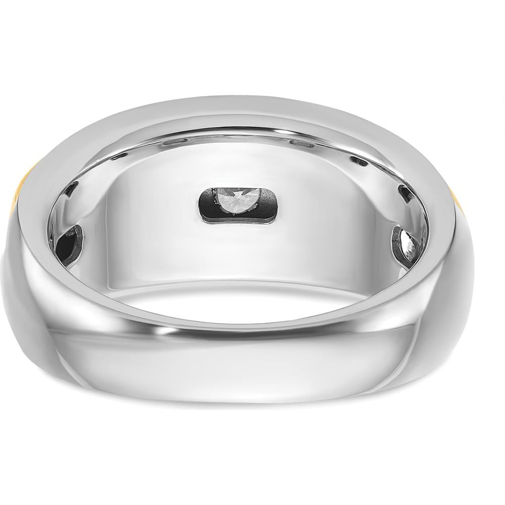 14K Two-Tone Gold Men's Polished and Grooved Band Ring with 7 Brilliant Round Diamonds by IBGoodman