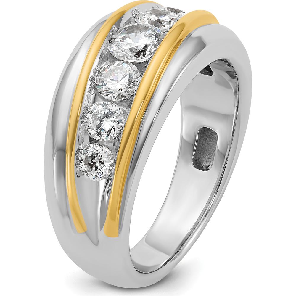 14K Two-Tone Gold Men's Polished and Grooved Band Ring with 7 Brilliant Round Diamonds by IBGoodman