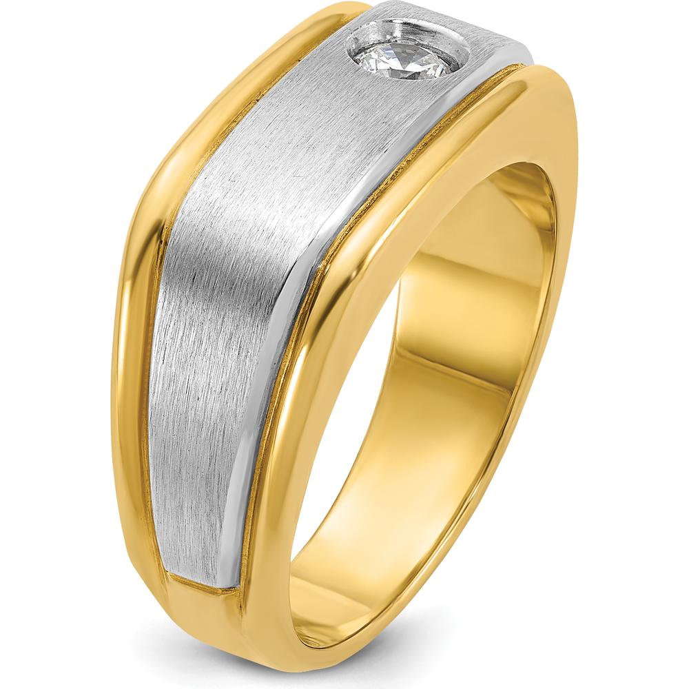 14K Two-Tone Gold Men's Polished and Satin Band with 0.25 Carats Round Diamond by IBGoodman
