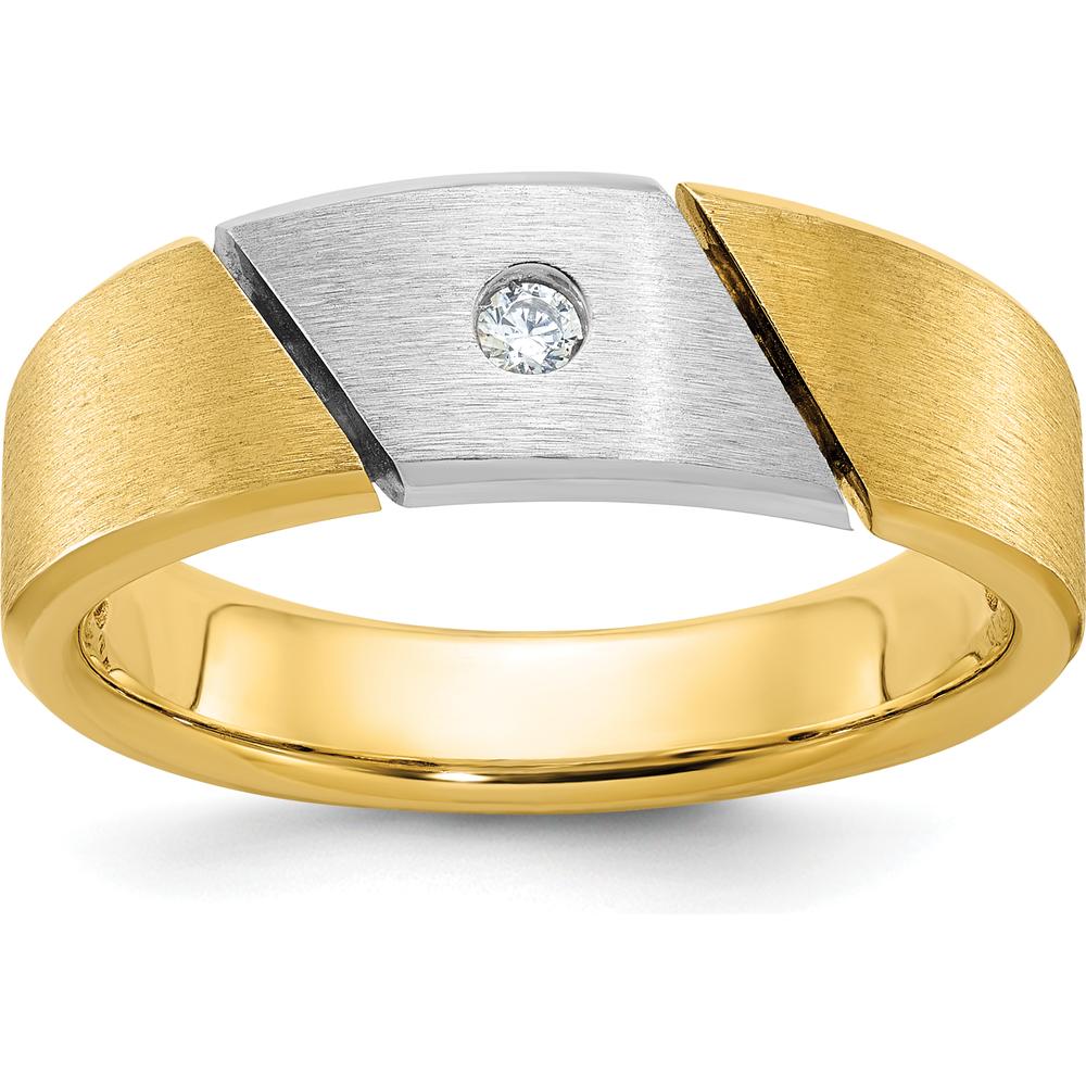 14K Two-Tone Gold Men's Polished and Satin Diamond Ring - 0.05 Carats Total Diamond Weight by IBGoodman