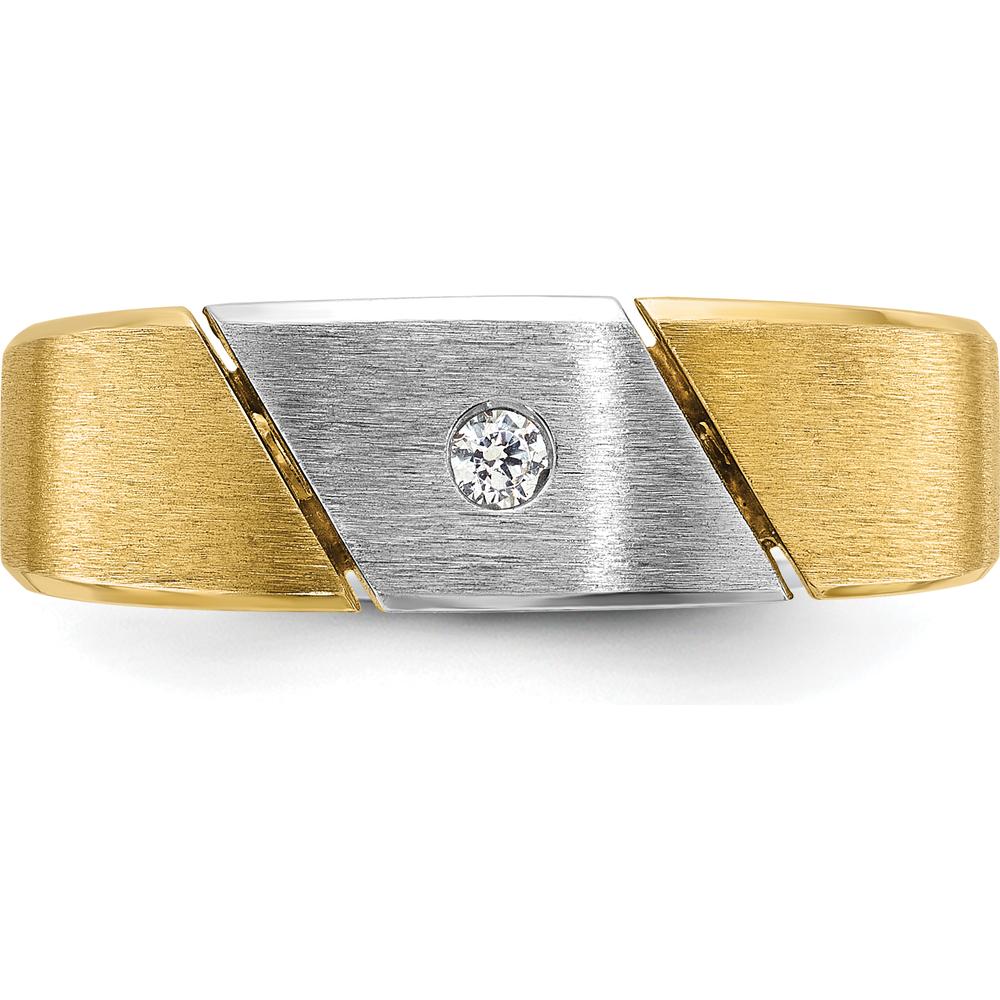14K Two-Tone Gold Men's Polished and Satin Diamond Ring - 0.05 Carats Total Diamond Weight by IBGoodman