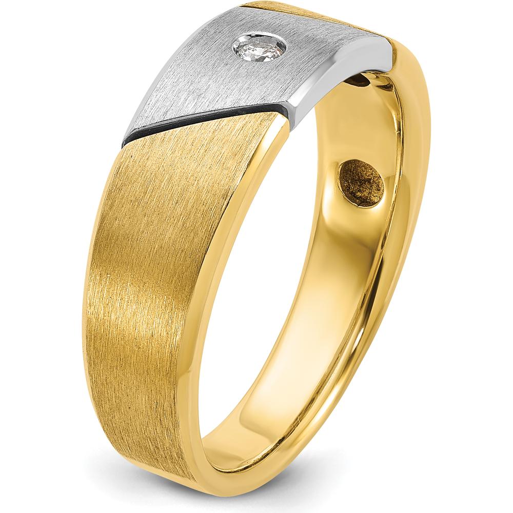 14K Two-Tone Gold Men's Polished and Satin Diamond Ring - 0.05 Carats Total Diamond Weight by IBGoodman