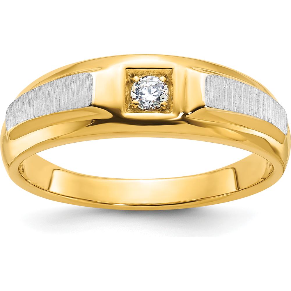 14K Two-Tone Gold Men's Polished and Satin Diamond Ring - 0.103 Carats Total Diamond Weight by IBGoodman