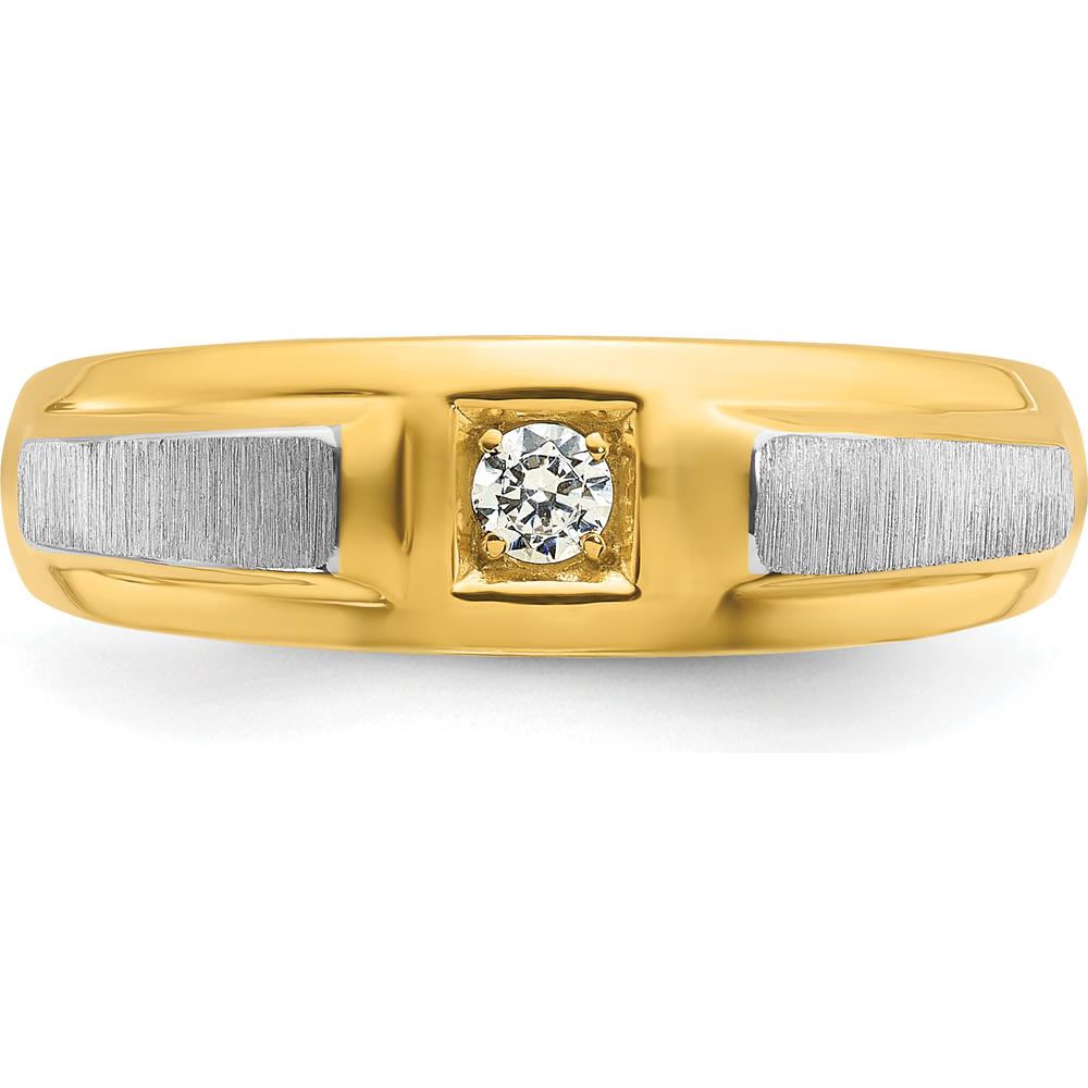 14K Two-Tone Gold Men's Polished and Satin Diamond Ring - 0.103 Carats Total Diamond Weight by IBGoodman