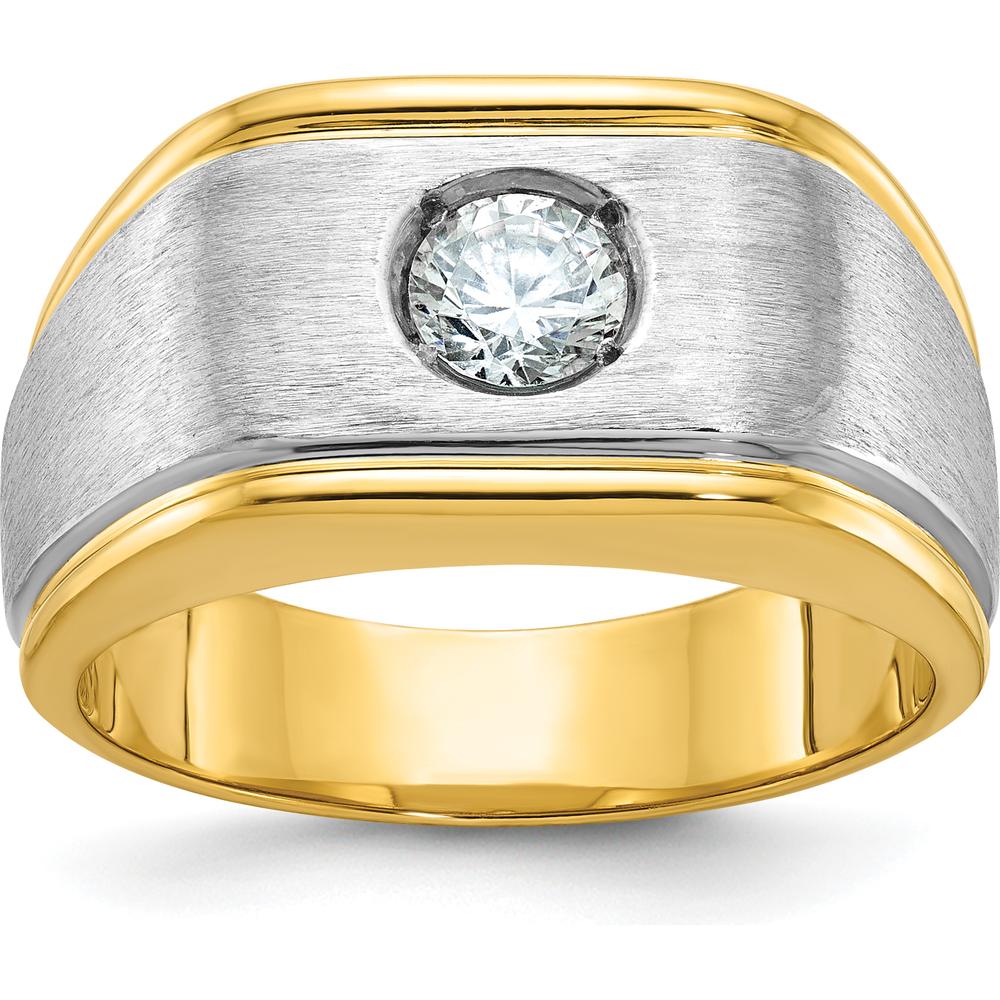 14K Two-Tone Gold Men's Polished and Satin Diamond Ring Mounting with Round Diamond by IBGoodman