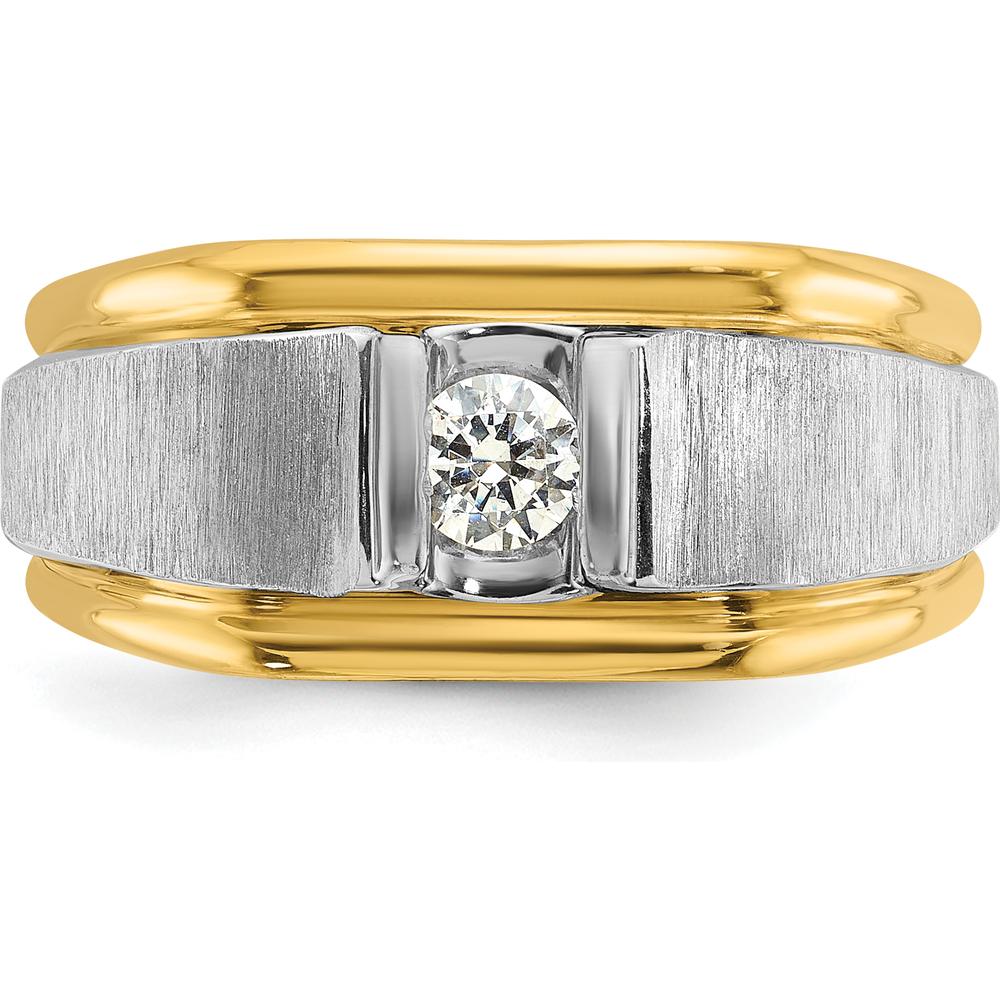 14K Two-Tone Gold Men's Polished and Satin Diamond Ring with 0.25 Carats Round Diamond by IBGoodman