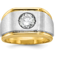 14K Two-Tone Gold Men's Polished and Satin Diamond Ring with 1 Carats Round Faceted Diamond by IBGoodman