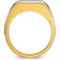 14K Two-Tone Gold Men's Polished and Satin Diamond Ring with 1 Carats Round Faceted Diamond by IBGoodman