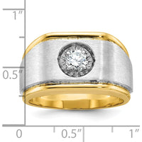 14K Two-Tone Gold Men's Polished and Satin Diamond Ring with 1 Carats Round Faceted Diamond by IBGoodman