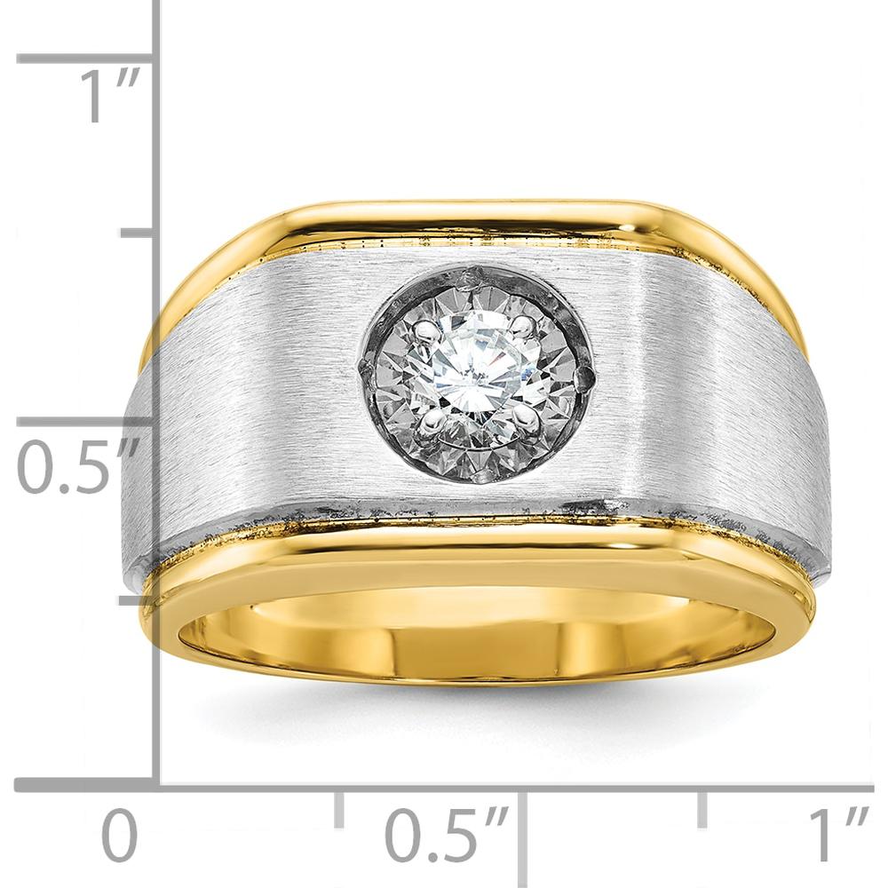 14K Two-Tone Gold Men's Polished and Satin Diamond Ring with 1 Carats Round Faceted Diamond by IBGoodman