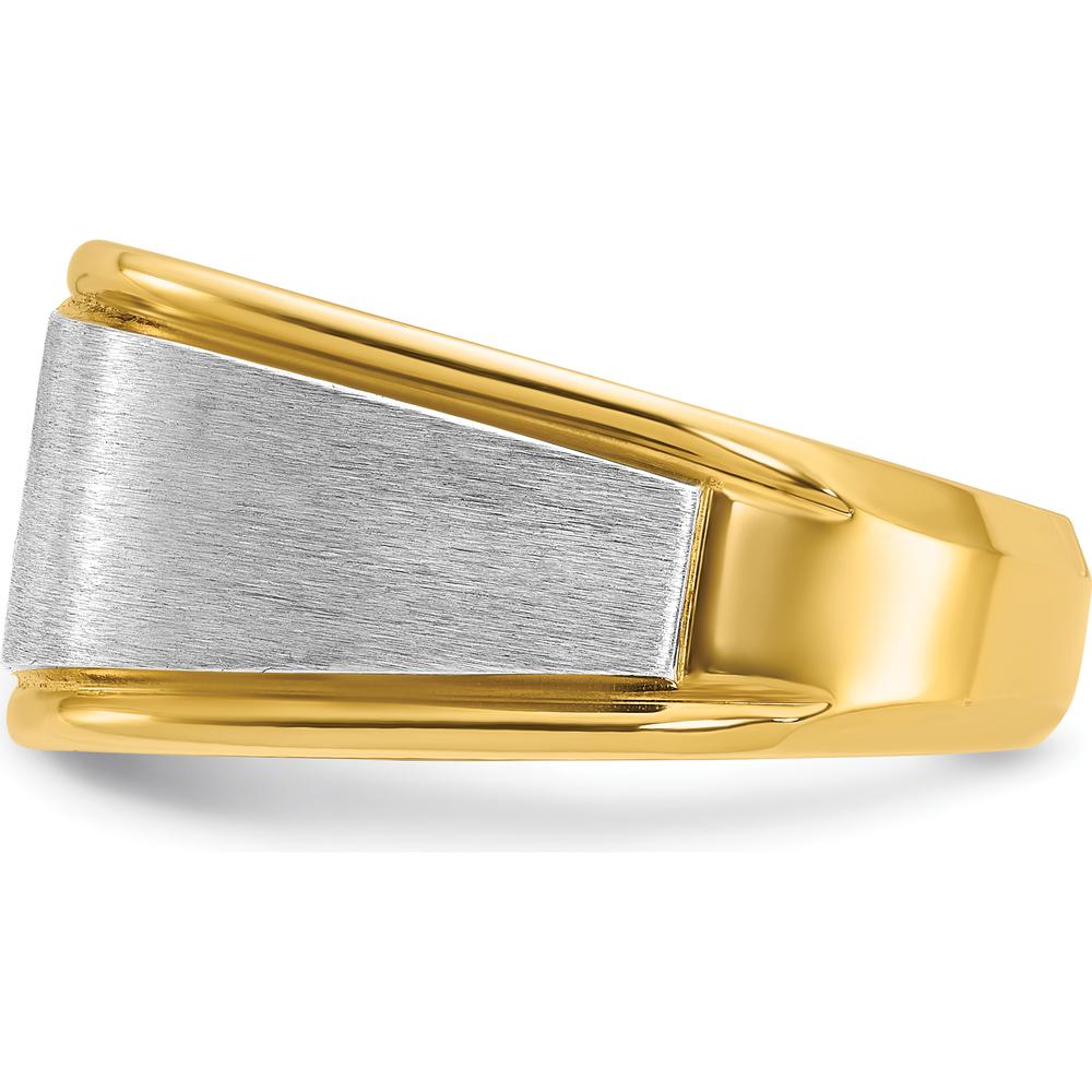 14K Two-Tone Gold Men's Polished and Satin Diamond Ring with 1 Carats Round Faceted Diamond by IBGoodman