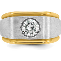 14K Two-Tone Gold Men's Polished and Satin Diamond Ring with 1 Carats Round Faceted Diamond by IBGoodman