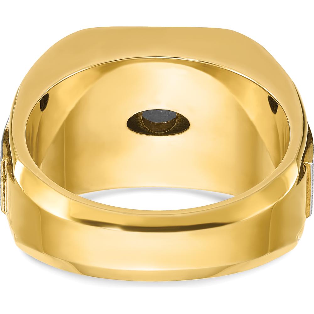 14K Two-Tone Gold Men's Polished and Satin Diamond Ring with 1 Carats Round Faceted Diamond by IBGoodman