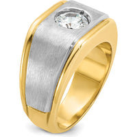 14K Two-Tone Gold Men's Polished and Satin Diamond Ring with 1 Carats Round Faceted Diamond by IBGoodman