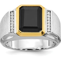 14K Two-Tone Gold Men's Polished and Satin Onyx Ring with Diamond Accents - 1/10 Carats Total Diamond Weight by IBGoodman