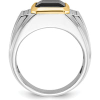 14K Two-Tone Gold Men's Polished and Satin Onyx Ring with Diamond Accents - 1/10 Carats Total Diamond Weight by IBGoodman