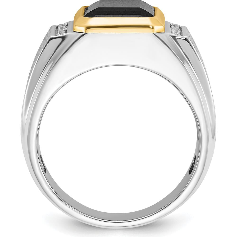 14K Two-Tone Gold Men's Polished and Satin Onyx Ring with Diamond Accents - 1/10 Carats Total Diamond Weight by IBGoodman