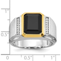 14K Two-Tone Gold Men's Polished and Satin Onyx Ring with Diamond Accents - 1/10 Carats Total Diamond Weight by IBGoodman