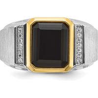 14K Two-Tone Gold Men's Polished and Satin Onyx Ring with Diamond Accents - 1/10 Carats Total Diamond Weight by IBGoodman