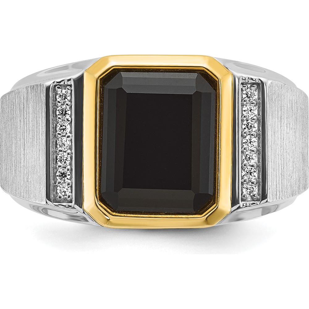14K Two-Tone Gold Men's Polished and Satin Onyx Ring with Diamond Accents - 1/10 Carats Total Diamond Weight by IBGoodman