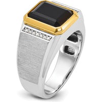 14K Two-Tone Gold Men's Polished and Satin Onyx Ring with Diamond Accents - 1/10 Carats Total Diamond Weight by IBGoodman