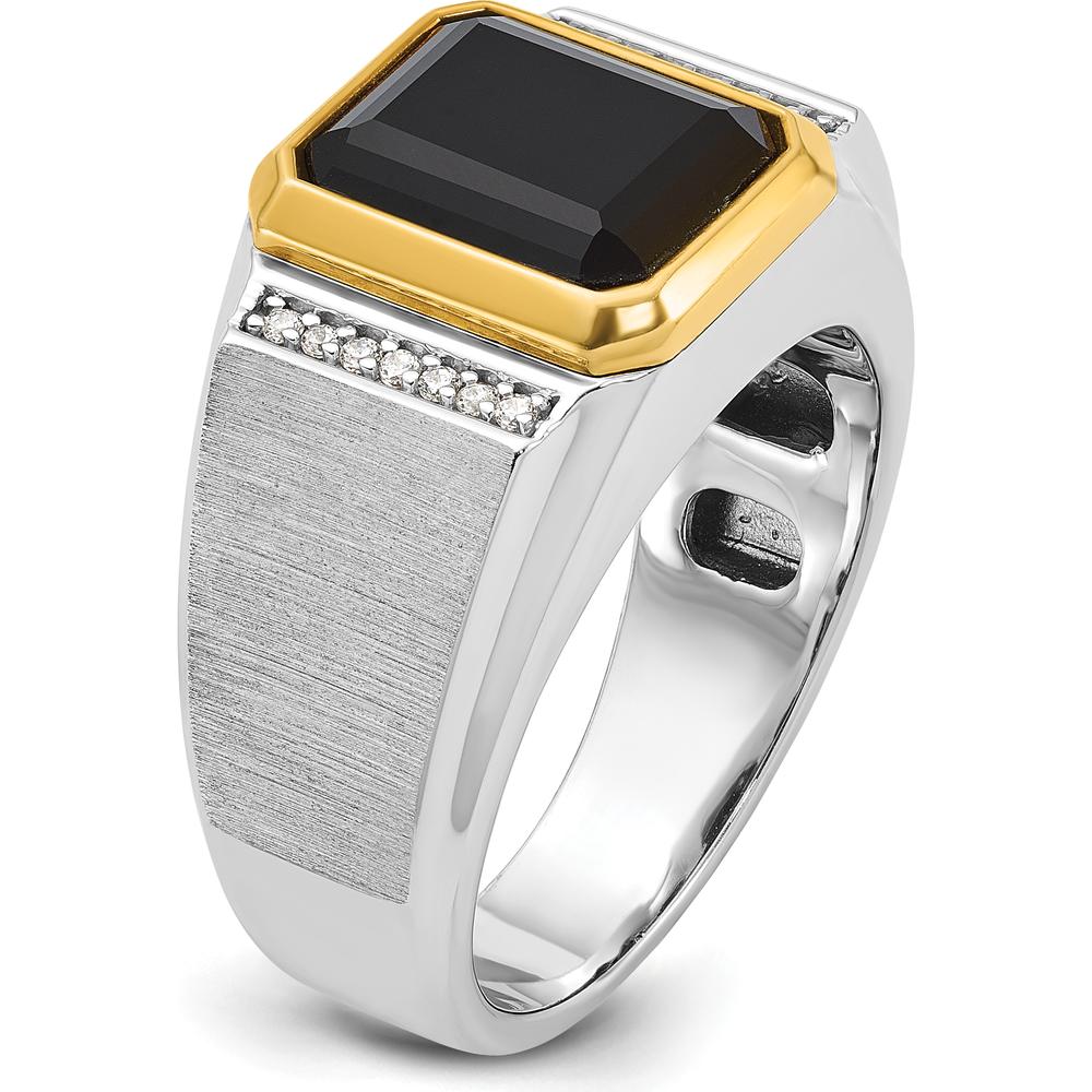 14K Two-Tone Gold Men's Polished and Satin Onyx Ring with Diamond Accents - 1/10 Carats Total Diamond Weight by IBGoodman