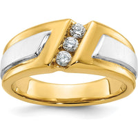 14K Two-Tone Gold Men's Polished and Satin Ring with Three Diamonds - 0.30 Carats Total Diamond Weight by IBGoodman