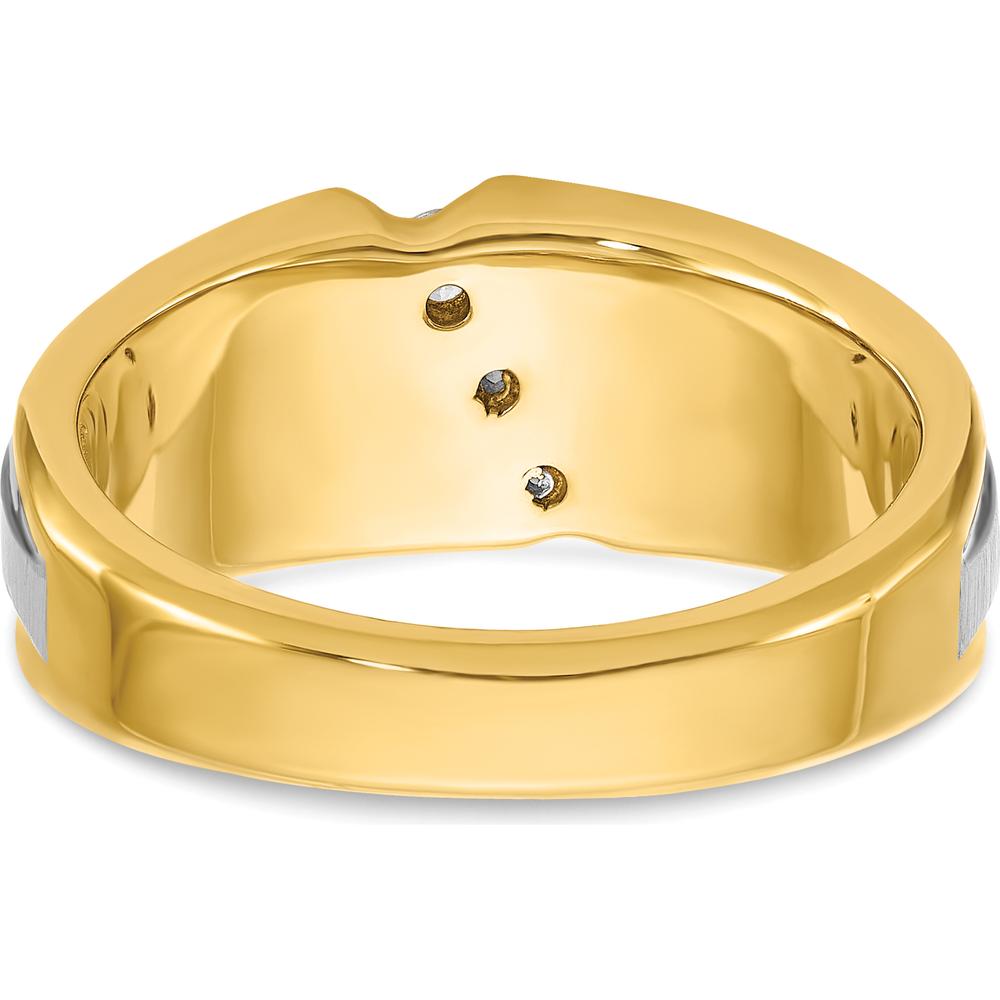 14K Two-Tone Gold Men's Polished and Satin Ring with Three Diamonds - 0.30 Carats Total Diamond Weight by IBGoodman