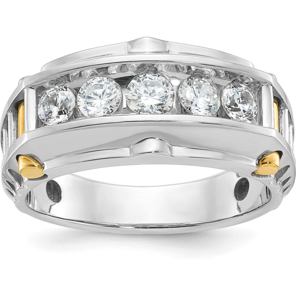 14K Two-Tone Gold Men's Polished and Textured 5-Stone Diamond Ring by IBGoodman
