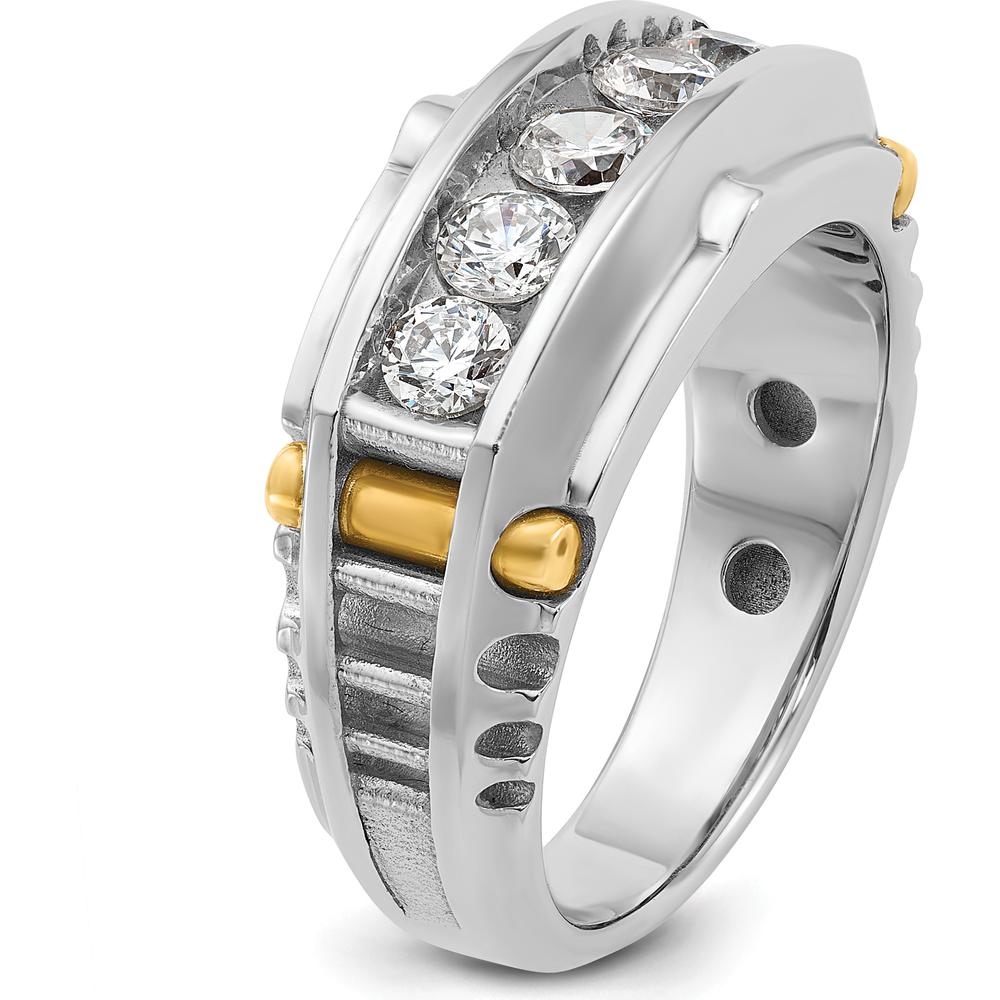 14K Two-Tone Gold Men's Polished and Textured 5-Stone Diamond Ring by IBGoodman