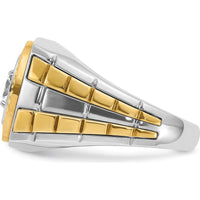 14K Two-Tone Gold Men's Polished and Textured Ring Mounting - 15.91mm Band Width by IBGoodman