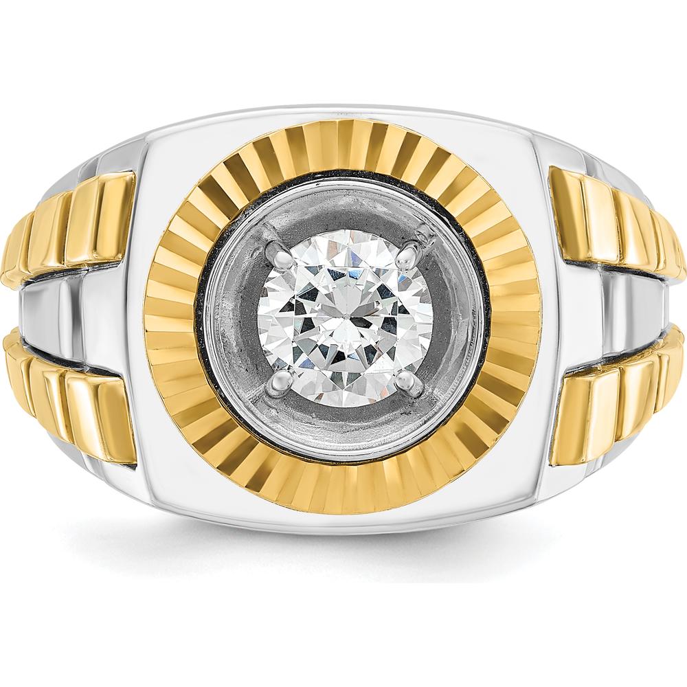 14K Two-Tone Gold Men's Polished and Textured Ring Mounting - 15.91mm Band Width by IBGoodman