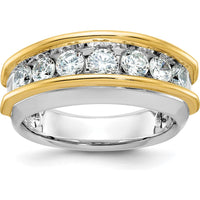 14K Two-Tone Gold Men's Polished Band Ring with 7 Stone Settings - Ideal for Custom Diamond or Gemstone Inlays by IBGoodman