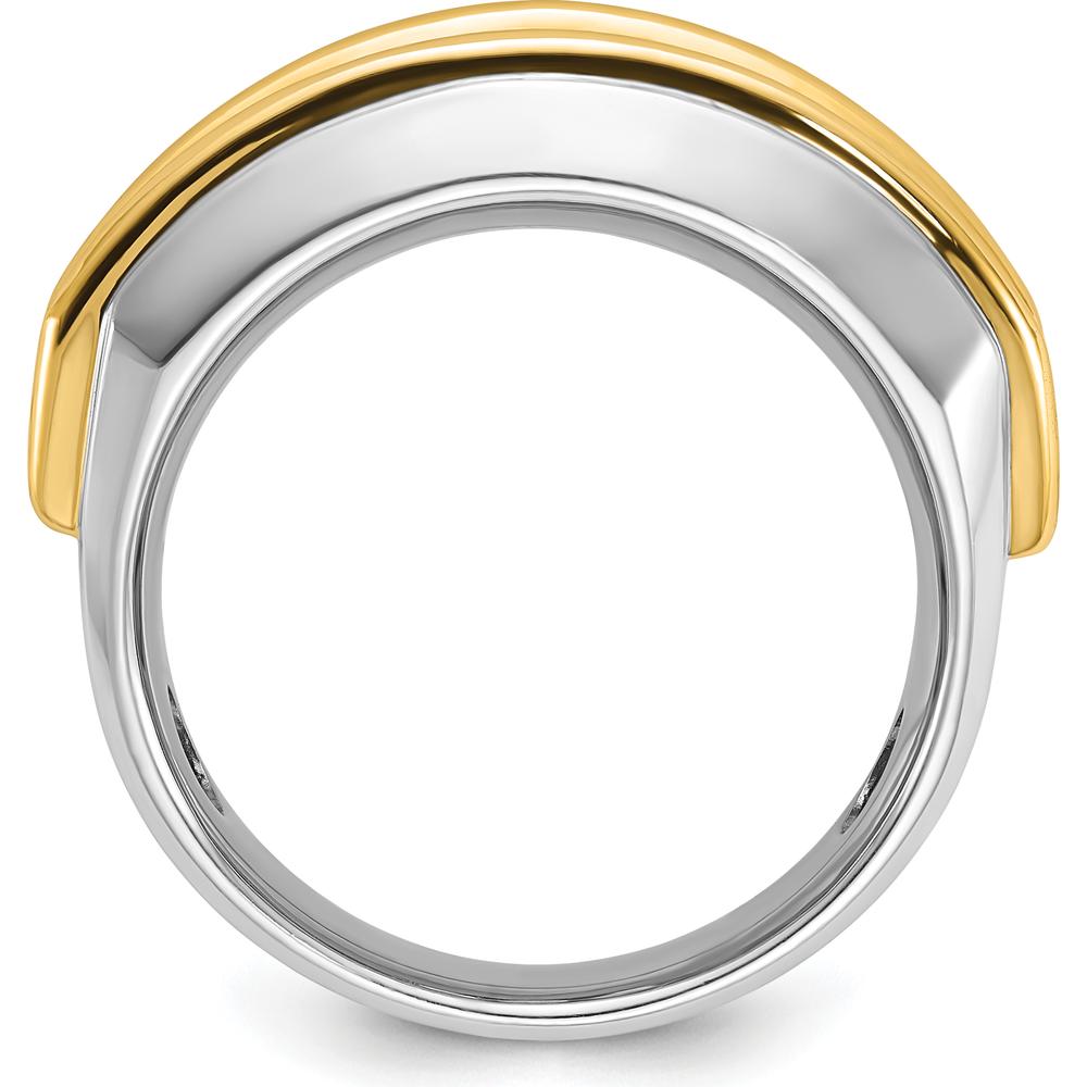 14K Two-Tone Gold Men's Polished Band Ring with 7 Stone Settings - Ideal for Custom Diamond or Gemstone Inlays by IBGoodman