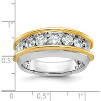 14K Two-Tone Gold Men's Polished Band Ring with 7 Stone Settings - Ideal for Custom Diamond or Gemstone Inlays by IBGoodman