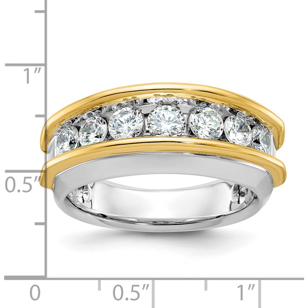 14K Two-Tone Gold Men's Polished Band Ring with 7 Stone Settings - Ideal for Custom Diamond or Gemstone Inlays by IBGoodman