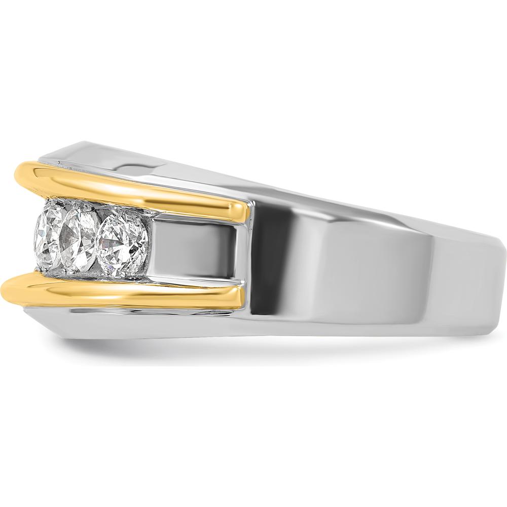 14K Two-Tone Gold Men's Polished Band Ring with 7 Stone Settings - Ideal for Custom Diamond or Gemstone Inlays by IBGoodman