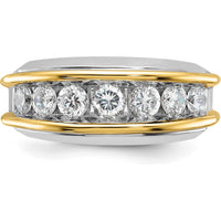 14K Two-Tone Gold Men's Polished Band Ring with 7 Stone Settings - Ideal for Custom Diamond or Gemstone Inlays by IBGoodman