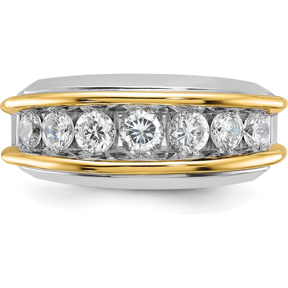 14K Two-Tone Gold Men's Polished Band Ring with 7 Stone Settings - Ideal for Custom Diamond or Gemstone Inlays by IBGoodman