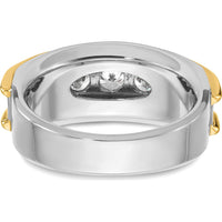 14K Two-Tone Gold Men's Polished Band Ring with 7 Stone Settings - Ideal for Custom Diamond or Gemstone Inlays by IBGoodman